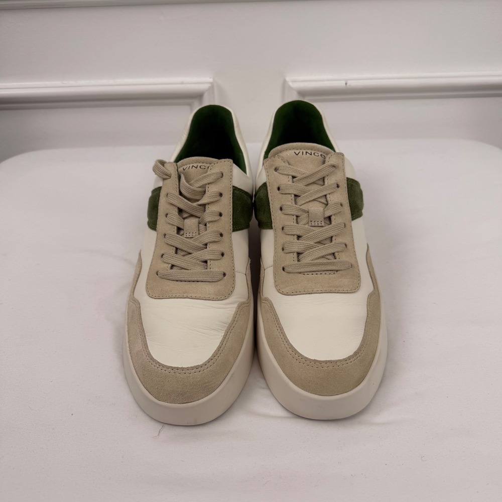 Vince Gabi Leather Suede Platform Sneakers Off White Green Womens 8 US 38.5 EUR